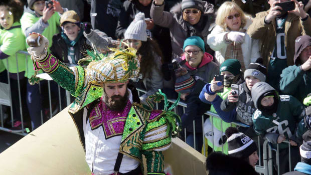 Philadelphia Eagles center Jason Kelce at the Super Bowl 52 victory parade. Nfl Super Bowl Lii Champions Philadelphia Eagles Celebration